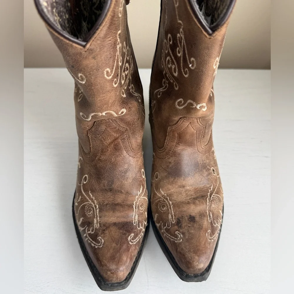 Smoky Mountain Cowboy Boots Girls 2 Jolene Waxed Distressed Snip Toe Western